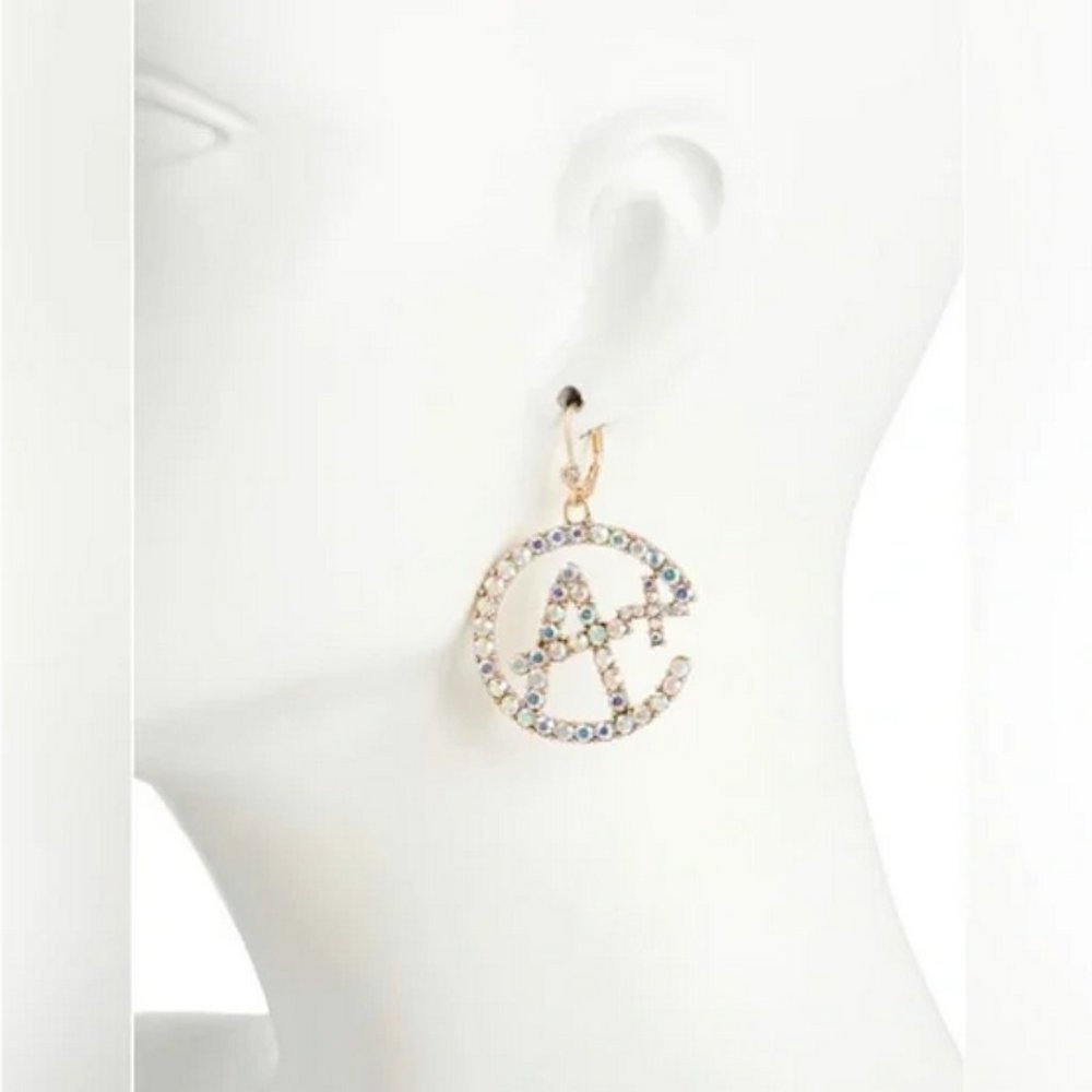 Betsey Johnson A+ School Collection Drop Earrings Pave Iridescent Crystal NWT